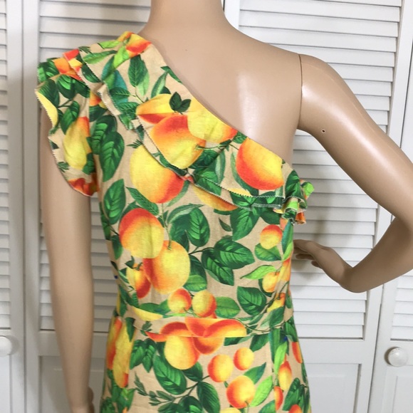 NWT Farm Rio Orange Sands One Shoulder Linen Dress Medium - Picture 11 of 16